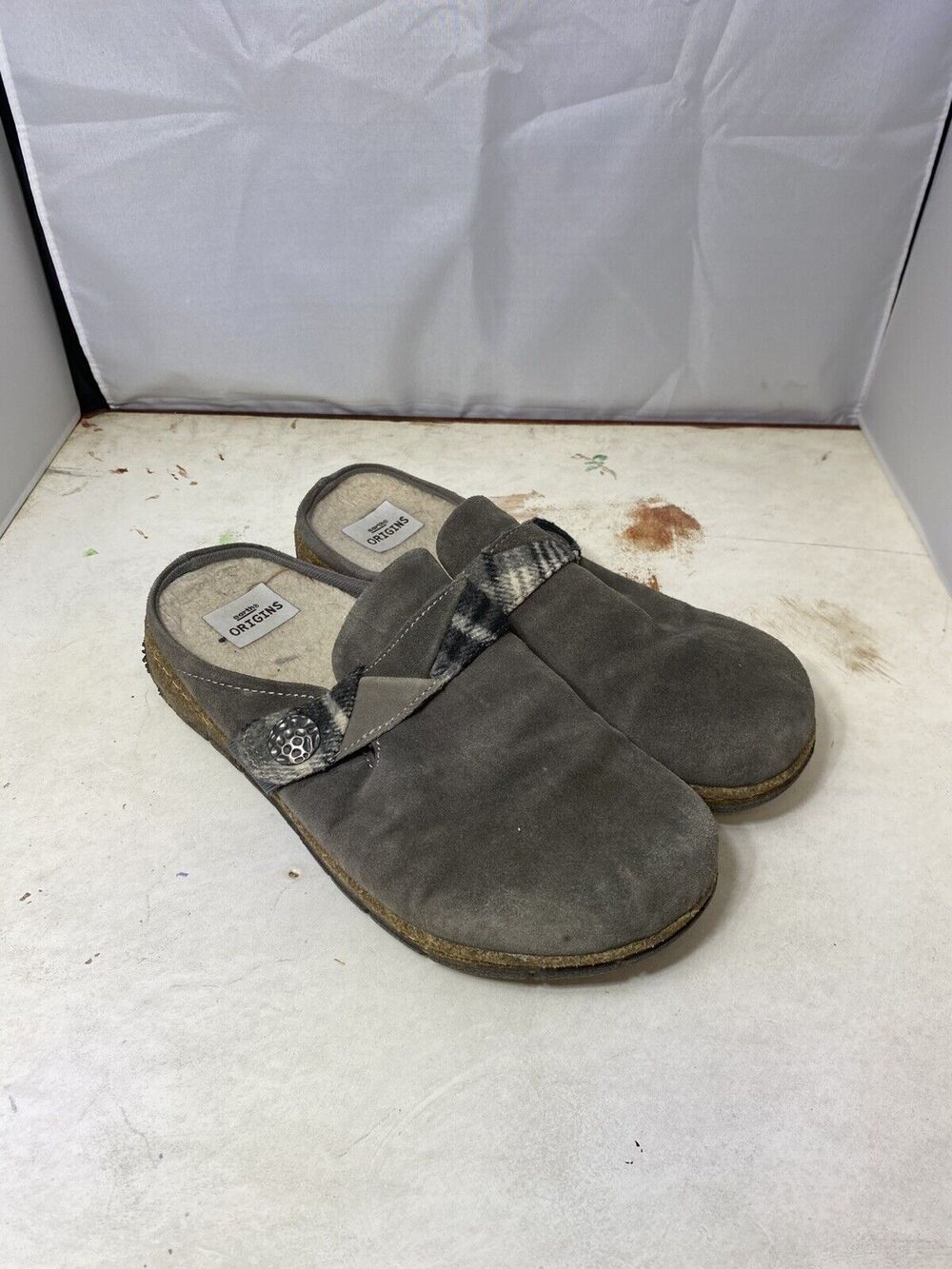 Earth Origins Clogs Women's Eloise Slide Size 9 Faux Fur Lined Gray Suede Boho
